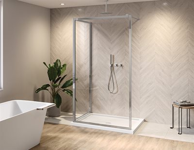 Elera Fixed shower panels, corner, 5/16 (8 mm) glass, 79 H (80 to top of support bar bracket)