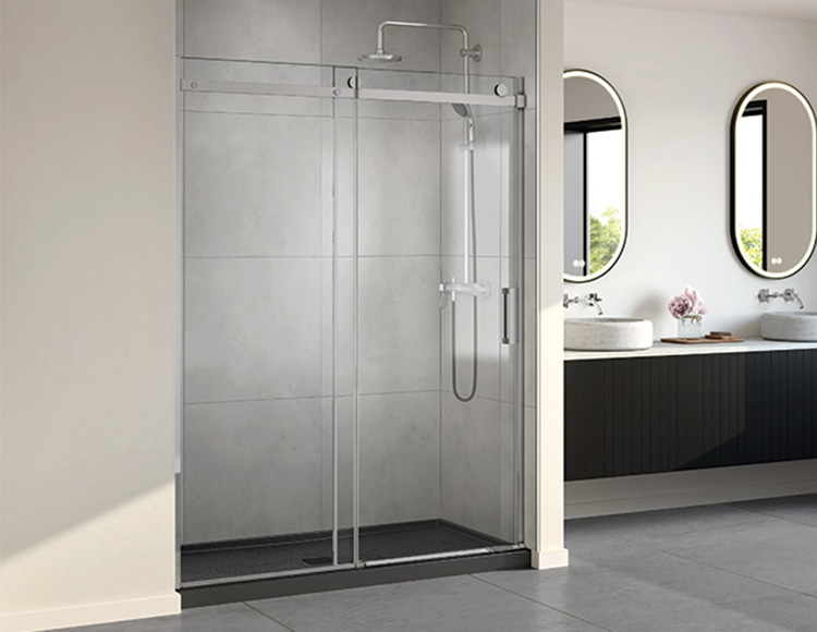 horizon inline sliding door and fixed panel in chrome