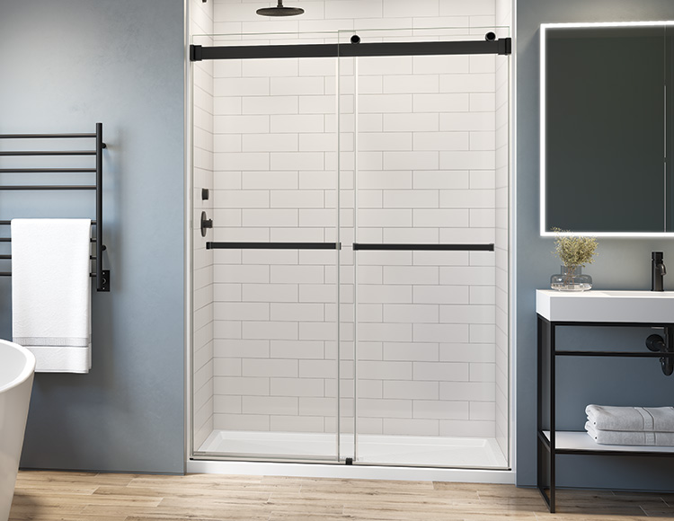 Gemini Plus in-line bypass sliding doors in matte black